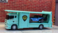 1:64 "Car Team" Transport Set – Seafoam Green Truck & Blue Flame Racer