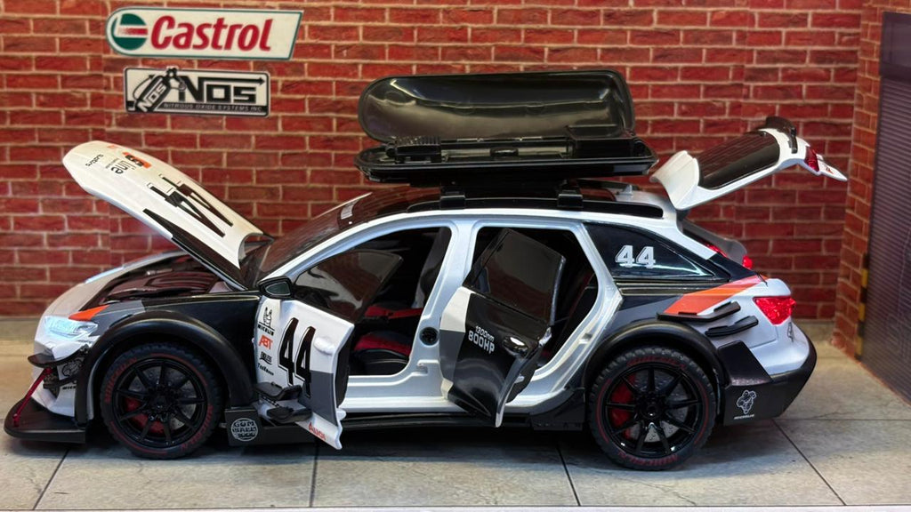 Audi RS6 Avant Modified with Roof Box & Racing Livery (Black & White)