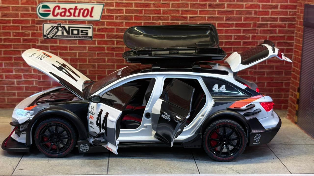 Audi RS6 Avant Modified with Roof Box & Racing Livery (Black & White)