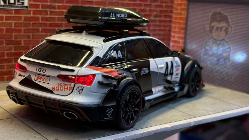 Audi RS6 Avant Modified with Roof Box & Racing Livery (Black & White)