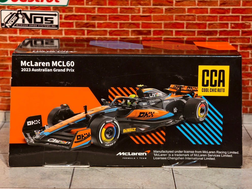 CCA Official Licensed 1:43 Scale McLaren MCL60 2023 Australian Grand Prix with Driver in Acrylic Box